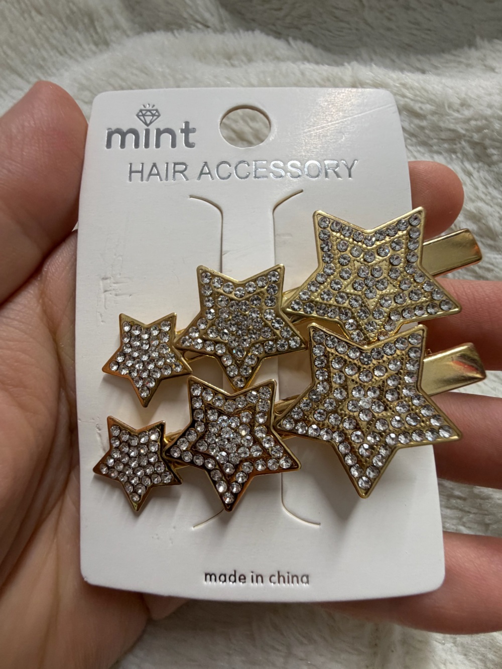 Mint Gold Star Crystal Hair Clips